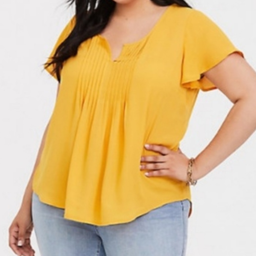 Yellow Torrid Georgette Pintuck Blouse